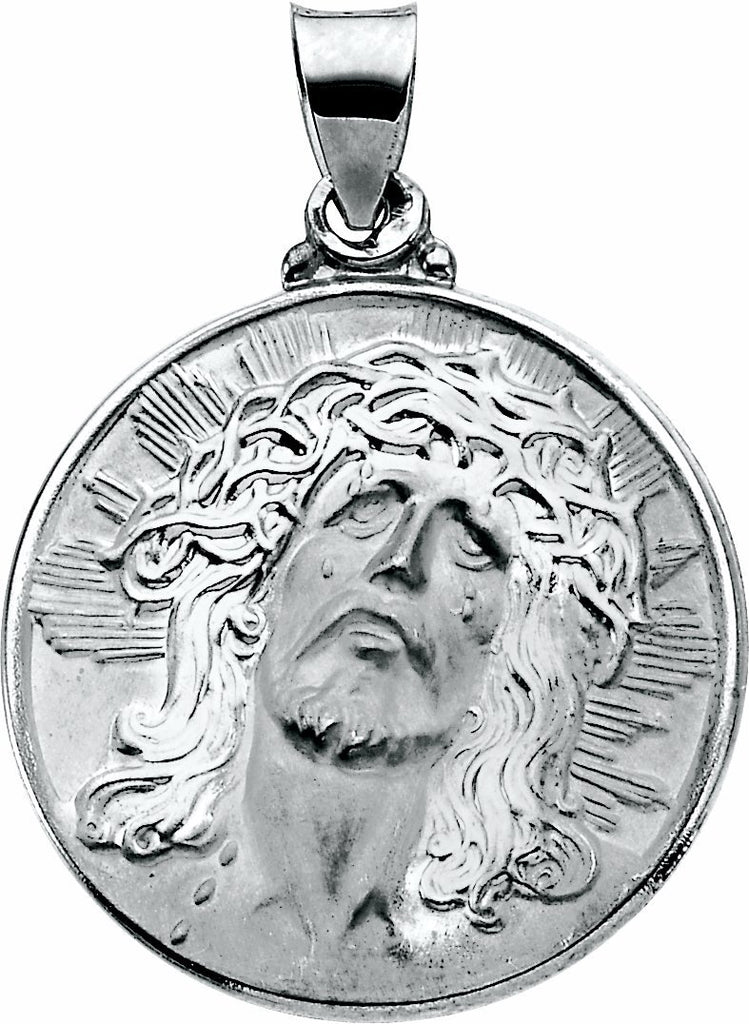 14k white 23 mm hollow face of jesus (ecce homo) pendant