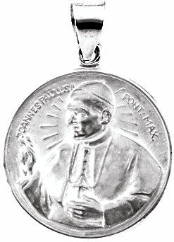 14k white 20 mm round pope john paul ii hollow medal