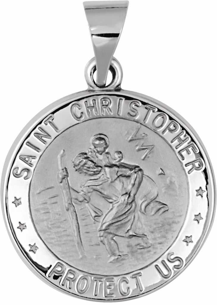 14k white 18 mm hollow round st. christopher medal