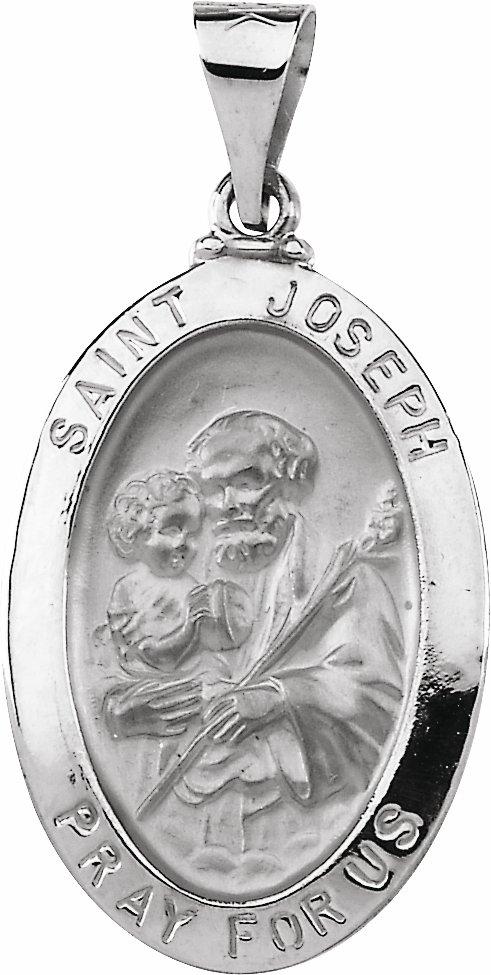 14k white 23x16 mm hollow oval st. joseph medal