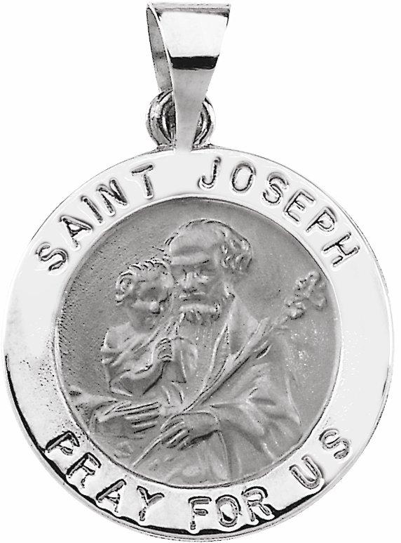 14k white 18 mm round hollow st. joseph medal  