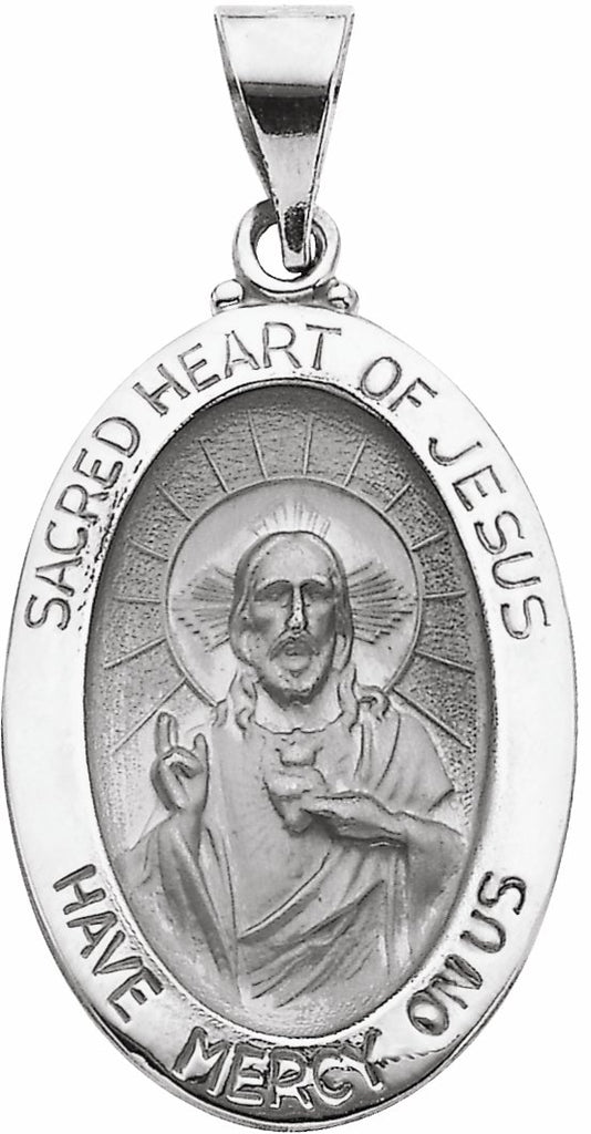 14k white 23.25x16 mm oval hollow sacred heart of jesus medal