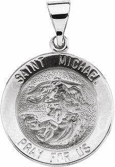 14k white 18x18 mm round hollow st. michael medal  