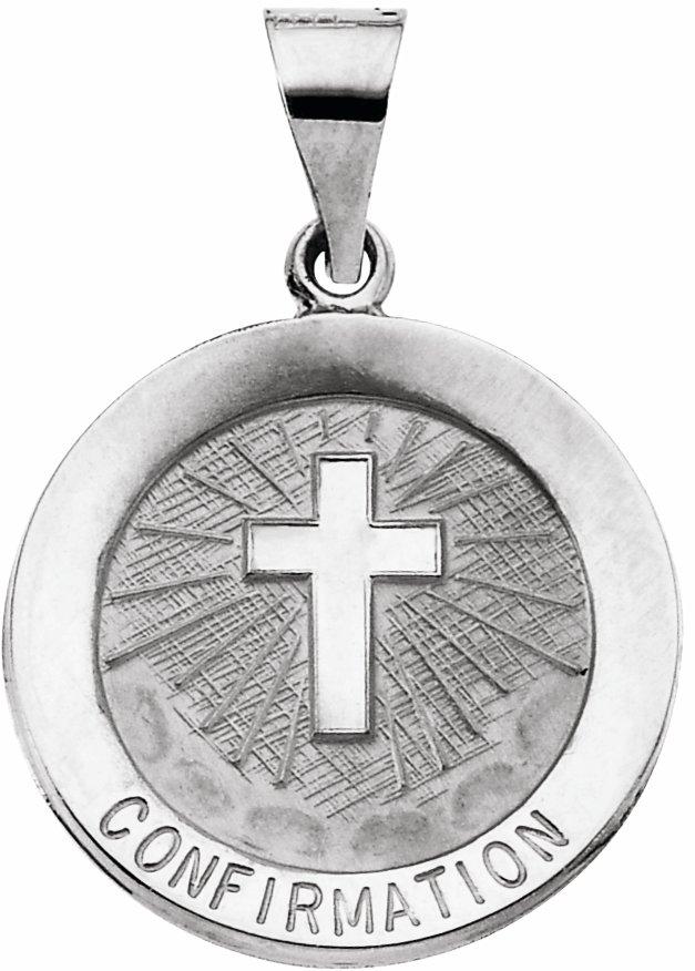 14k white 18 mm hollow confirmation medal