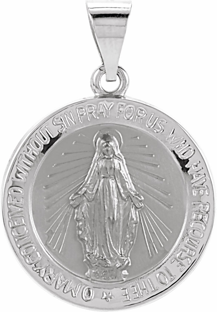 14k white 18 mm hollow round miraculous medal