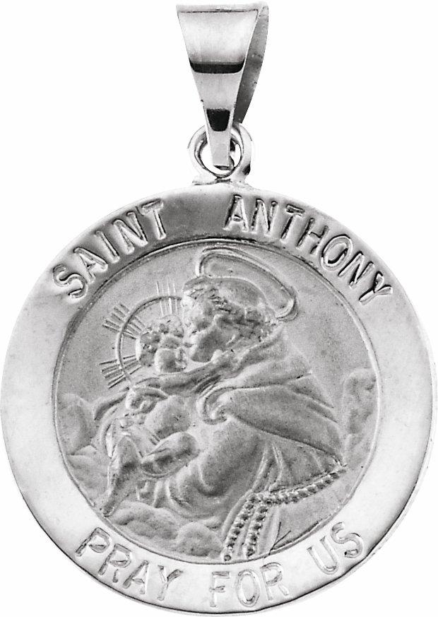 14k white 22 mm round hollow st. anthony medal 