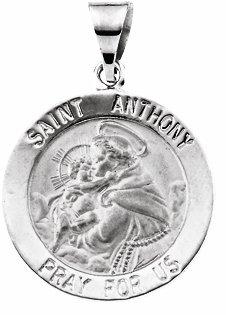 14k white 18 mm round hollow st. anthony medal 