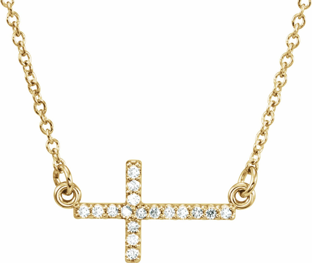 14k yellow .07 ctw diamond sideways cross 16-18" necklace 