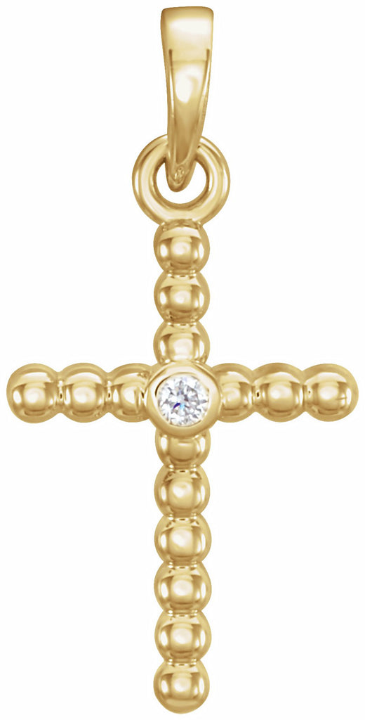 14k yellow 19.1x9.5 mm .015 ctw diamond beaded cross pendant