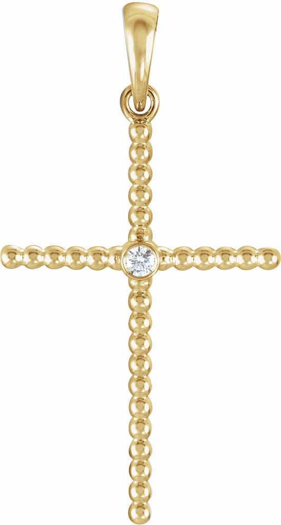 14k yellow 33.3x17.6 mm .03 ctw diamond beaded cross pendant