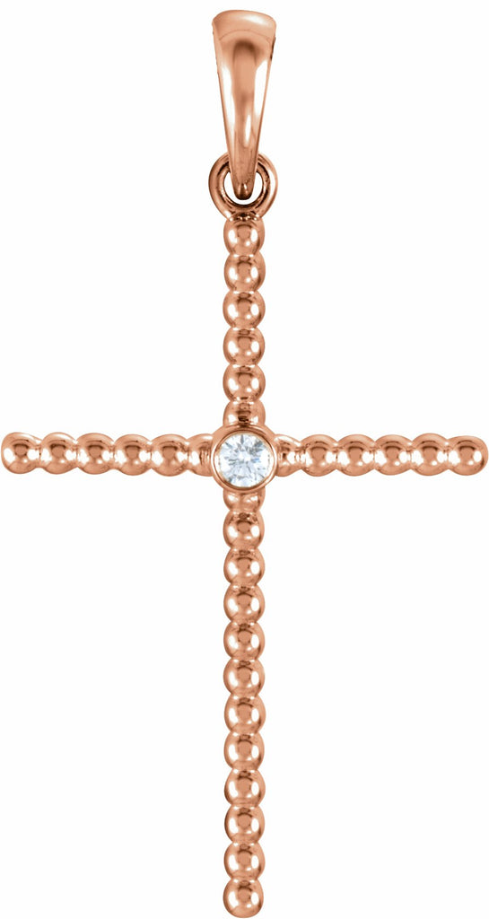 14k rose 33.3x17.6 mm .03 ctw diamond beaded cross pendant