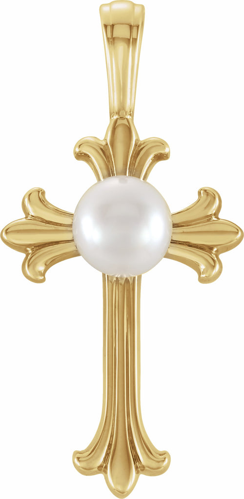 14k yellow freshwater cultured pearl cross pendant  