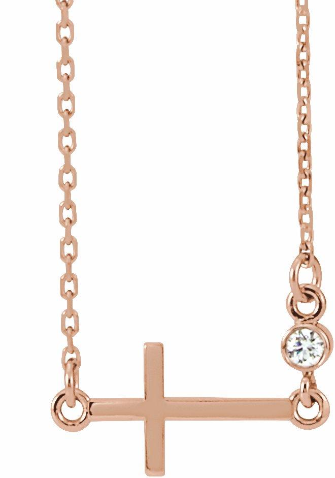 14k rose .03 ctw diamond sideways cross 16-18" necklace 