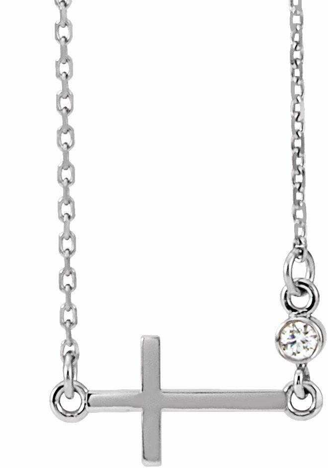 14k white .03 ctw diamond sideways cross 16-18" necklace 