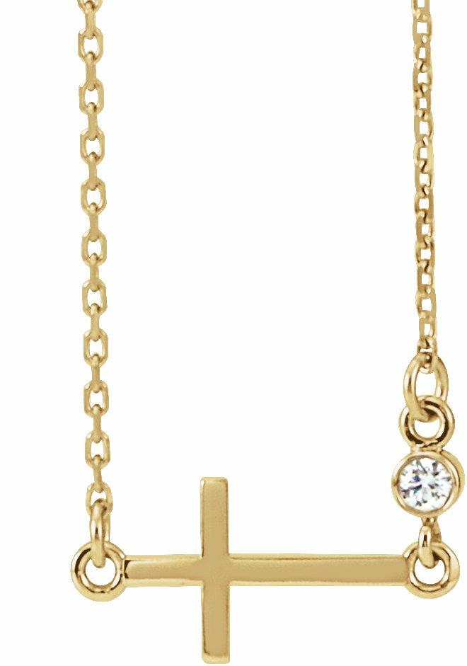 14k yellow .03 ctw diamond sideways cross 16-18" necklace 