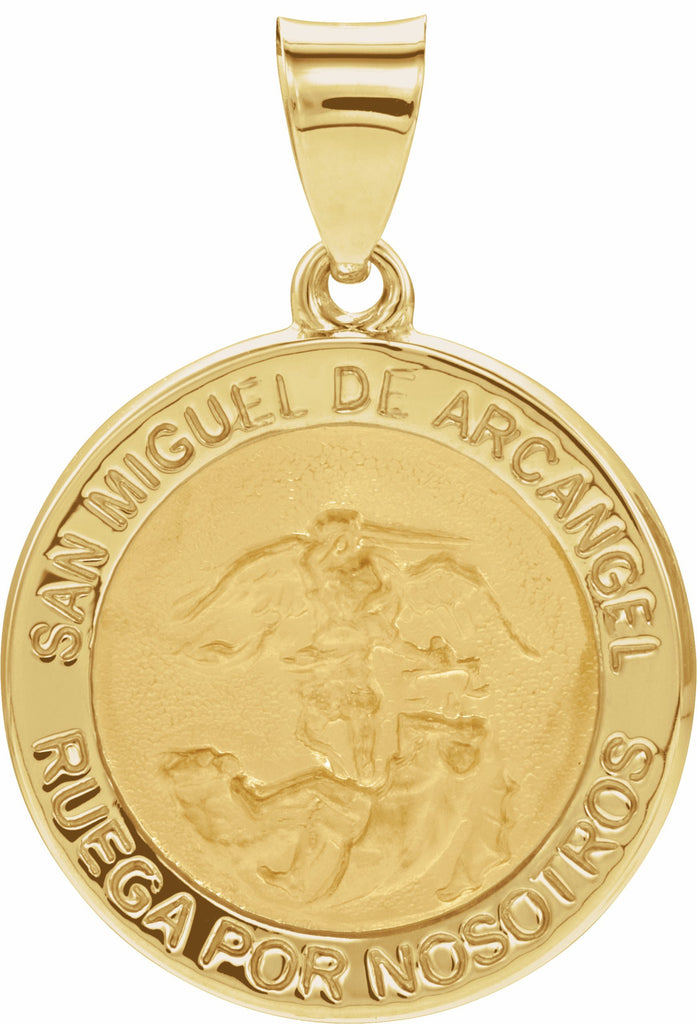 14k yellow 18x18 mm round hollow st. michael medal  