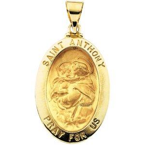 14k yellow 23x16 mm oval hollow st. anthony medal