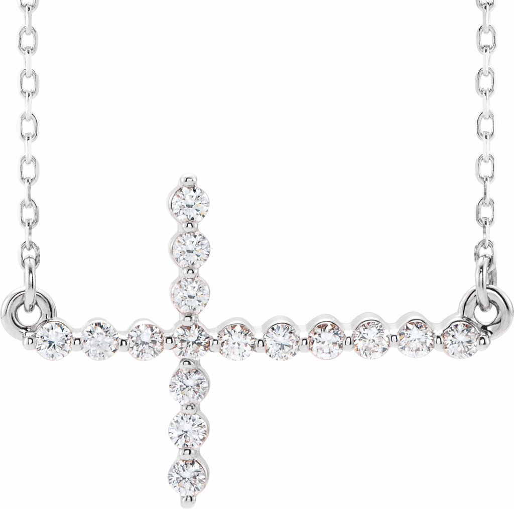 sterling silver 1/3 ctw diamond sideways cross 16-18" necklace 