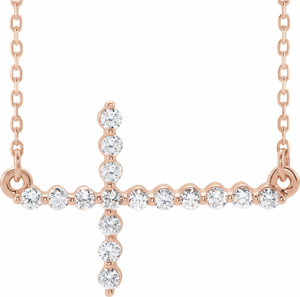 14k rose 1/3 ctw diamond sideways cross 16-18" necklace 