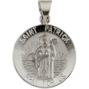 14k white 18 mm round hollow st. patrick medal