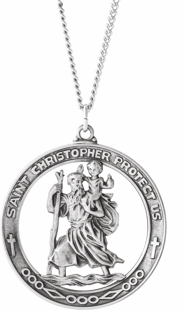 sterling silver 38.7 mm st. christopher medal necklace