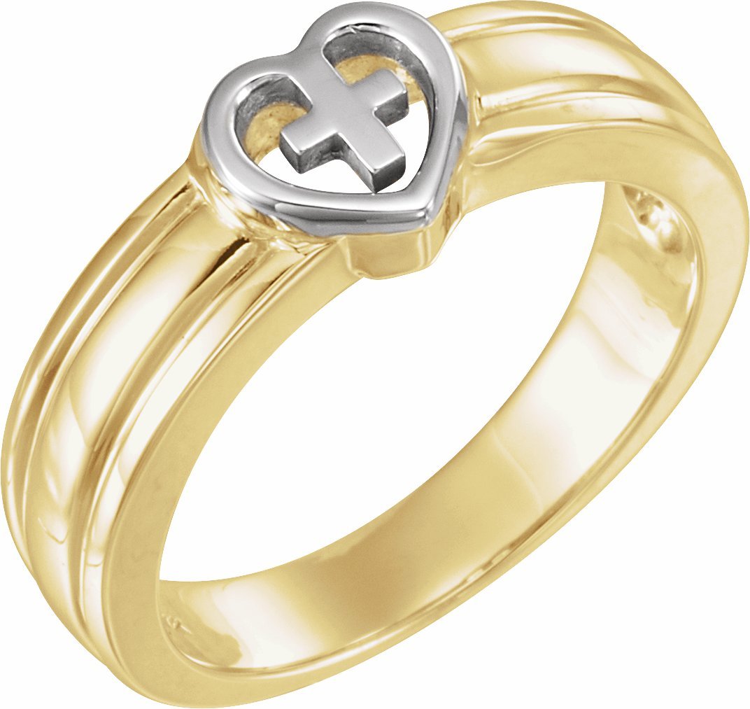 10k yellow & white heart & cross ring