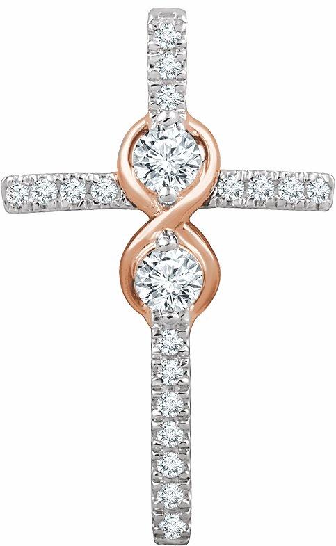 14k white/rose 1/2 ctw diamond cross pendant 