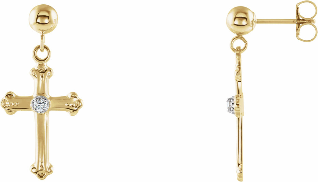 14k yellow/white diamond cross & ball earrings  