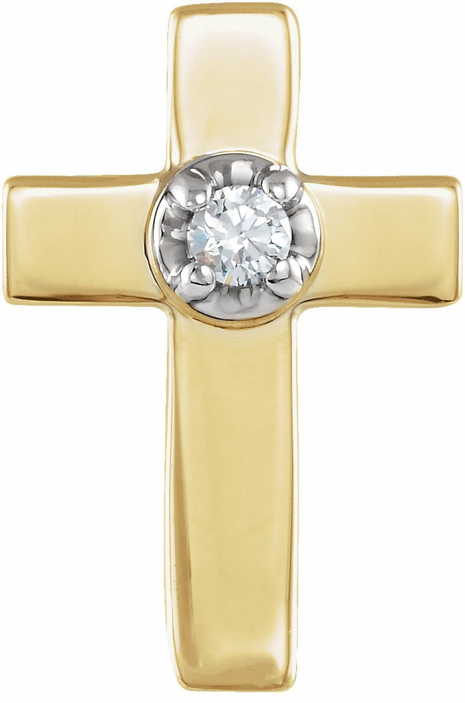 14k yellow & white 9x7 mm .01 ctw diamond cross lapel pin