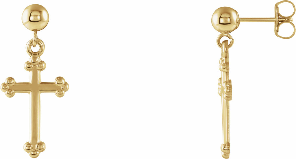 14k yellow cross & ball earrings 