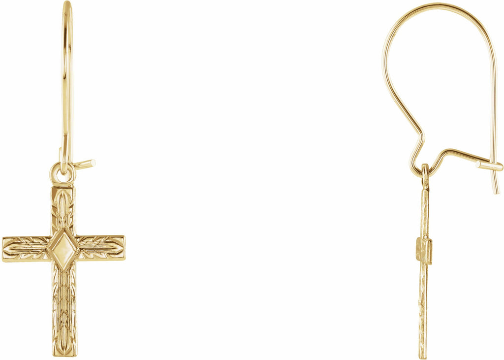 14k yellow cross earring