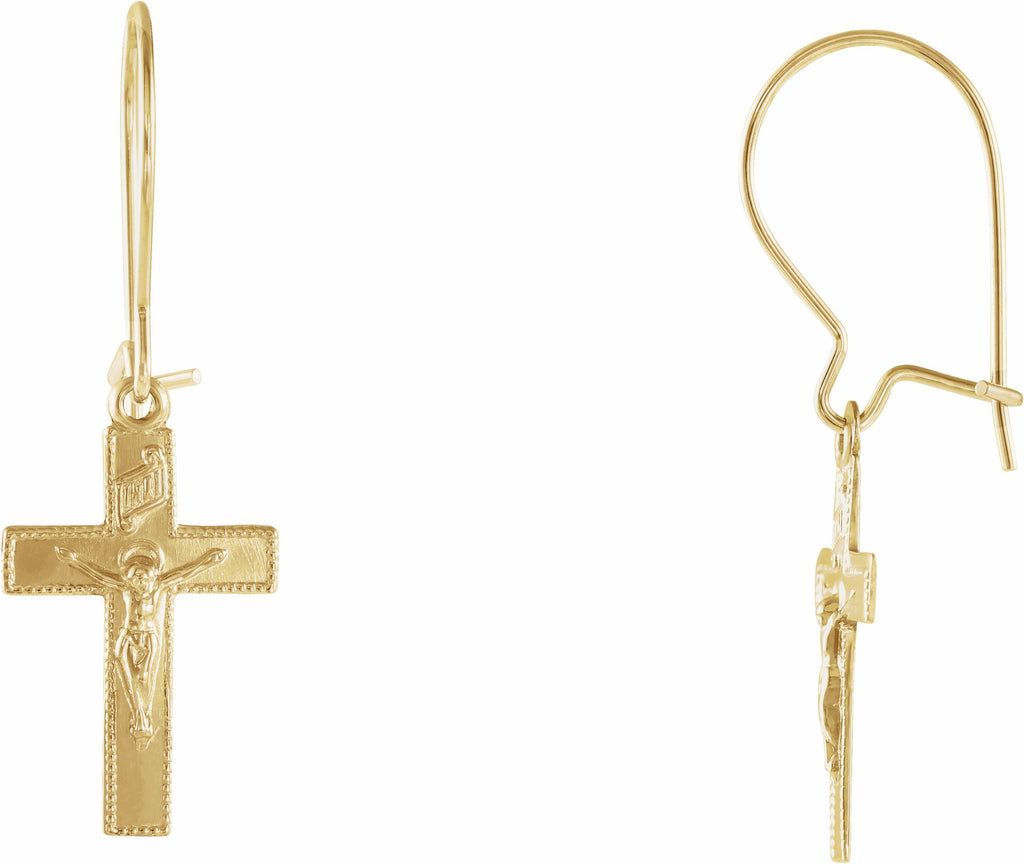 14k yellow 25x9 mm crucifix earring  