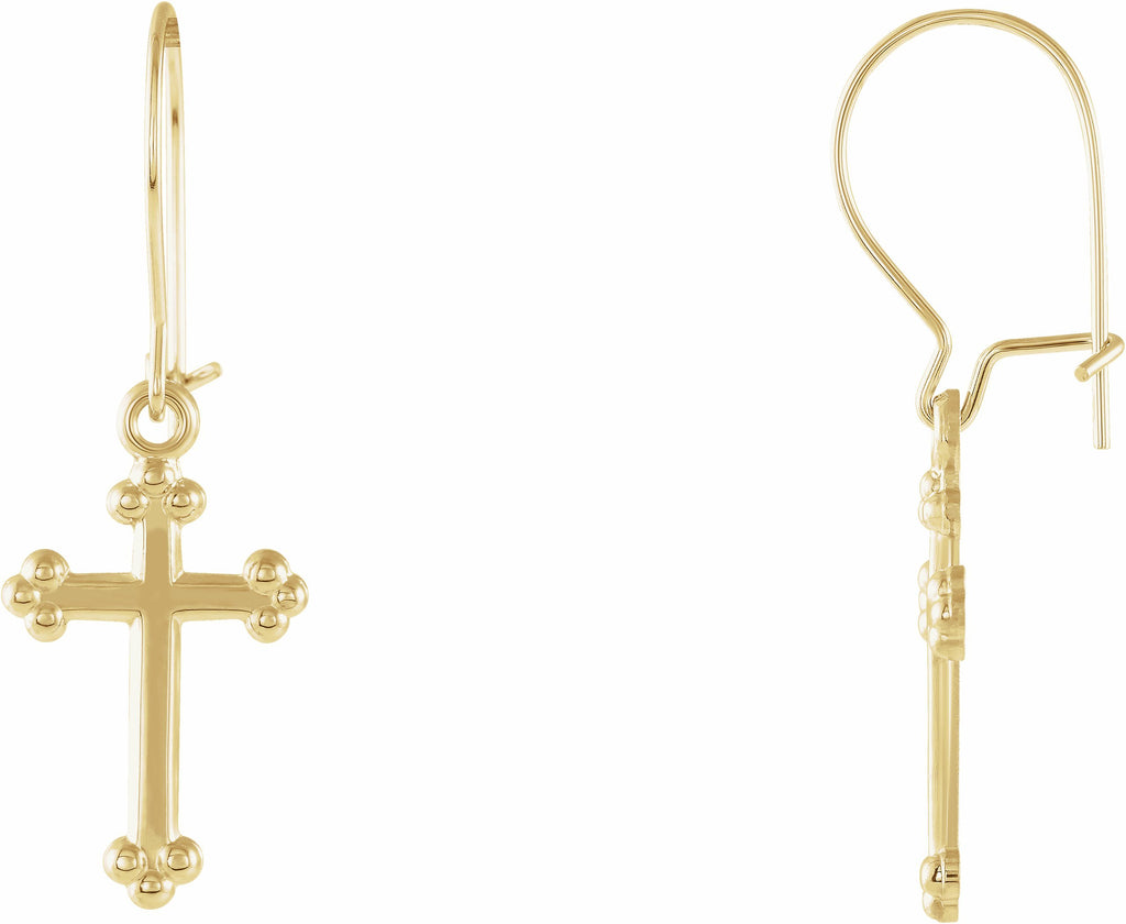 14k yellow 14x9 mm beaded cross earrings