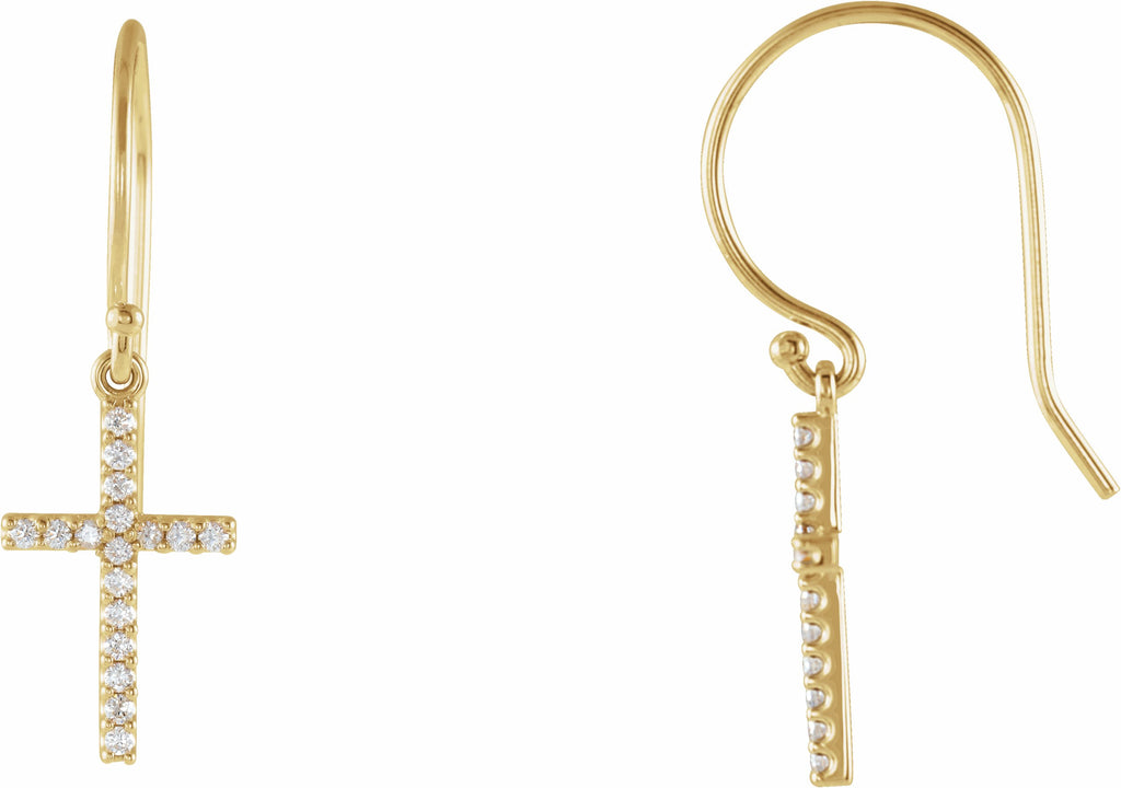 14k yellow 1/6 ctw diamond cross earrings