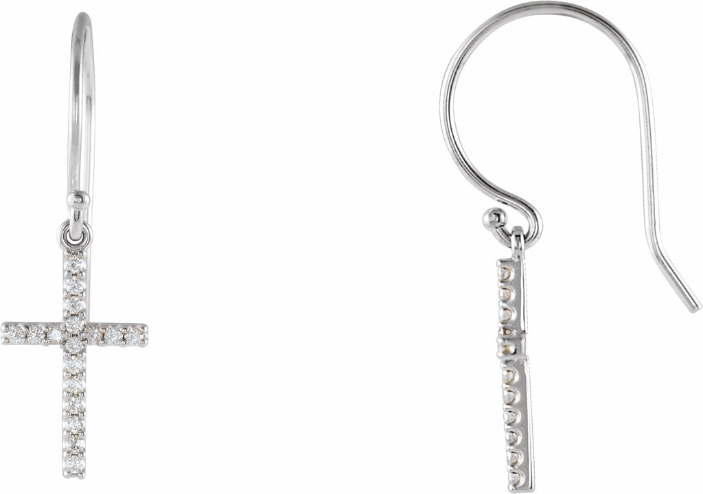 14k white 1/6 ctw diamond cross earrings