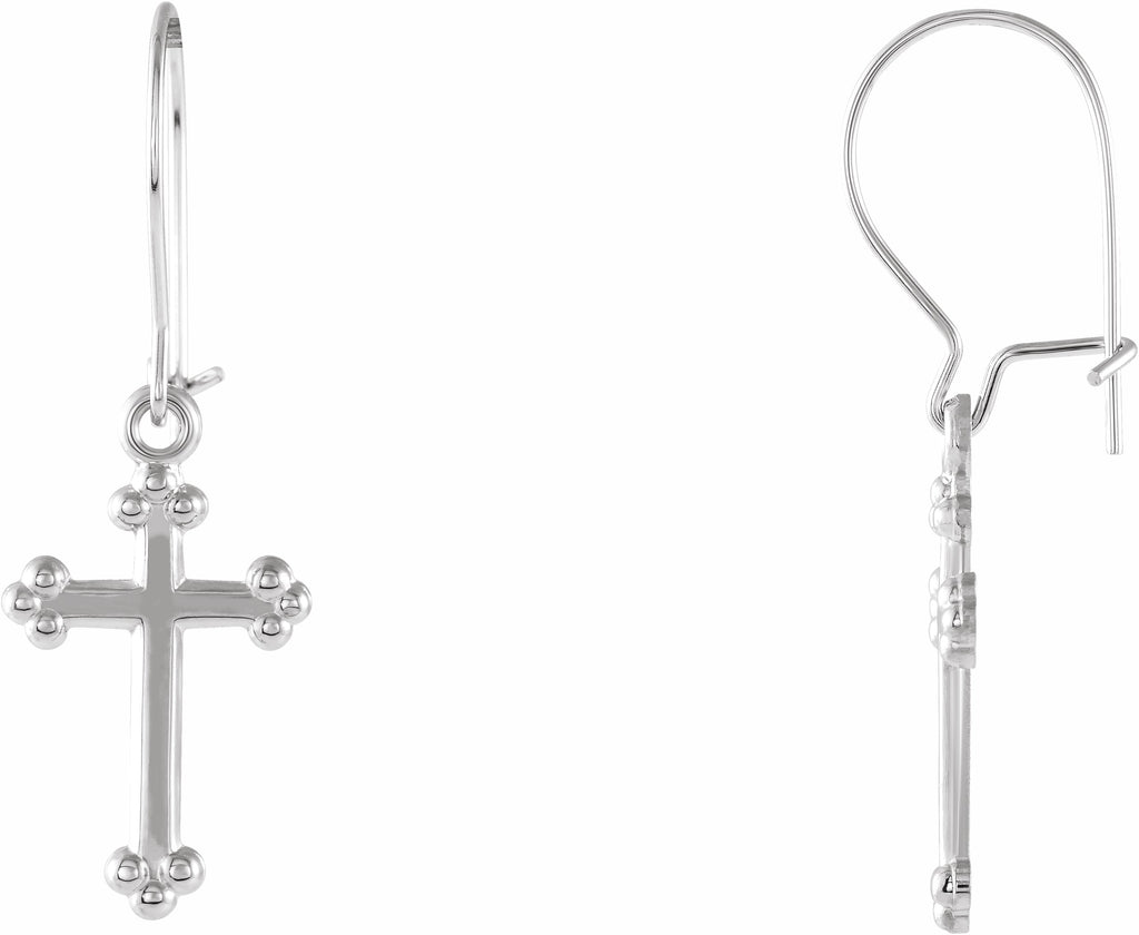 14k white 14x9 mm beaded cross earrings