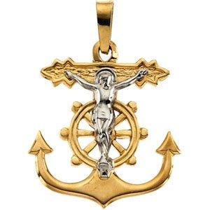 14k yellow & white 17x19 mm mariner's crucifix pendant