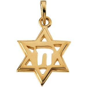 10k yellow 19x14 mm star of david chai pendant 