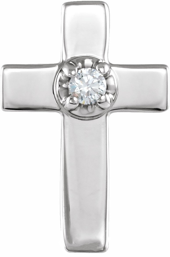 14k white 9x7 mm .01 ctw diamond cross lapel pin