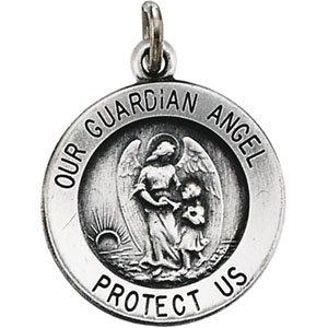 14k white 15 mm guardian angel medal