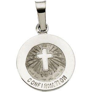 14k white 12 mm confirmation medal with cross