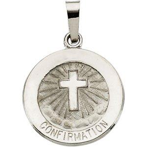 14k white 15 mm confirmation medal with cross