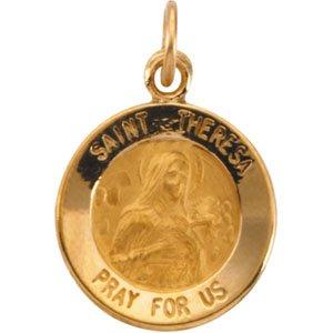 14k yellow 12 mm round st. theresa medal