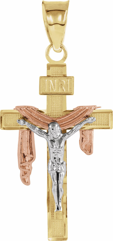 14k tri-color 23.5x15 mm crucifix pendant 