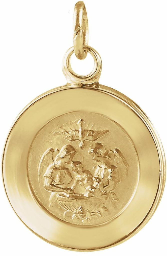 14k yellow 15 mm round baptismal pendant medal