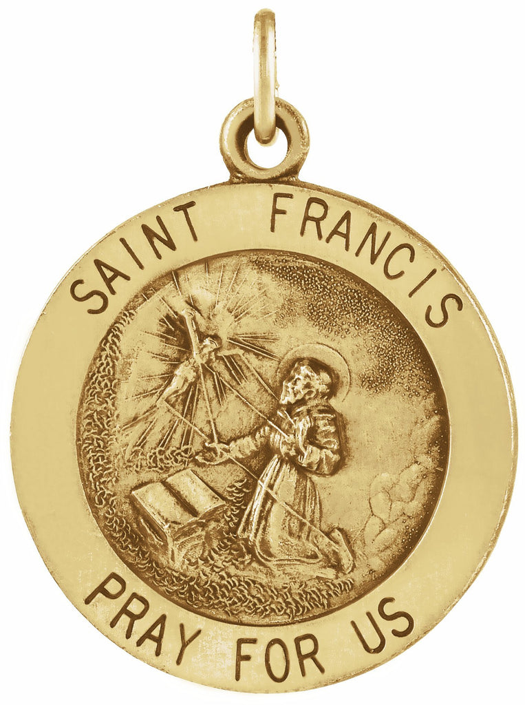 14k yellow 15 mm round st. francis of assisi medal