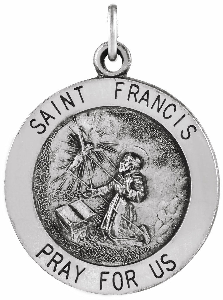 sterling silver 18.25 mm round st. francis of assisi medal necklace   