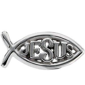 14k white 18x8 mm ichthus (fish) jesus lapel pin