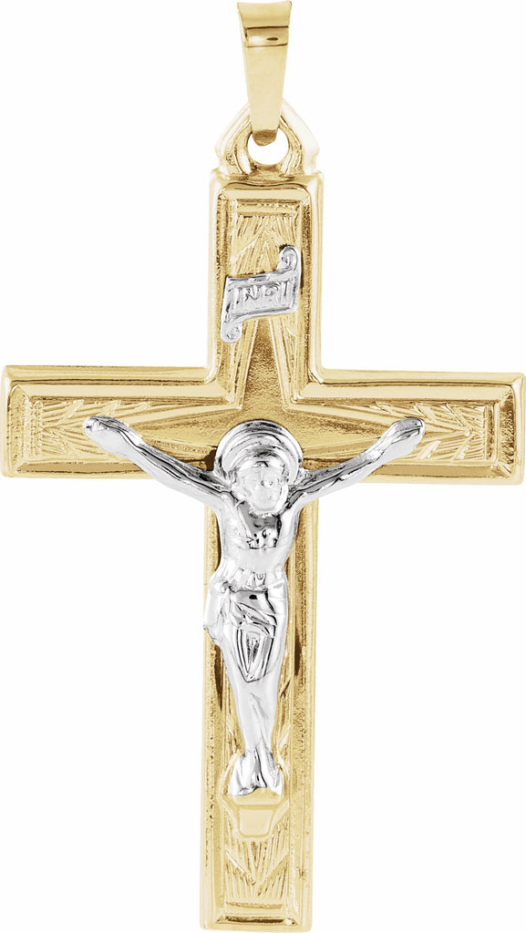 14k yellow & white 32x22 mm hollow crucifix pendant