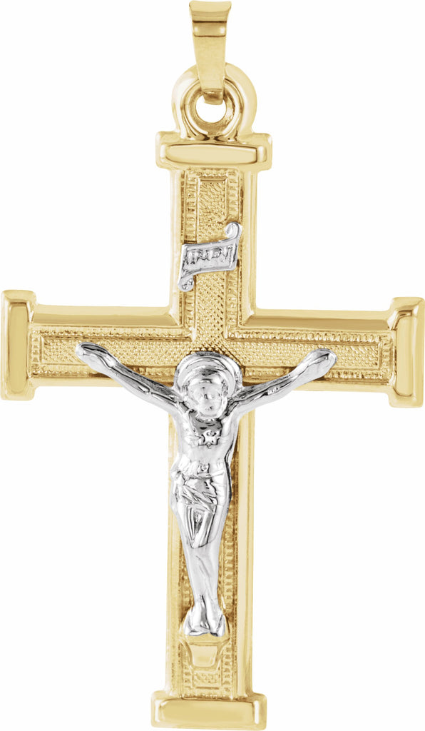 14k yellow/white 32x23 mm hollow crucifix pendant 